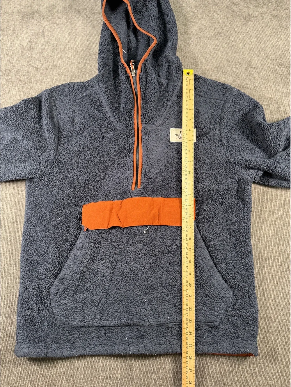 The North Face Men's Hooded Fleece Pullover Jacket Navy Blue and Orange M